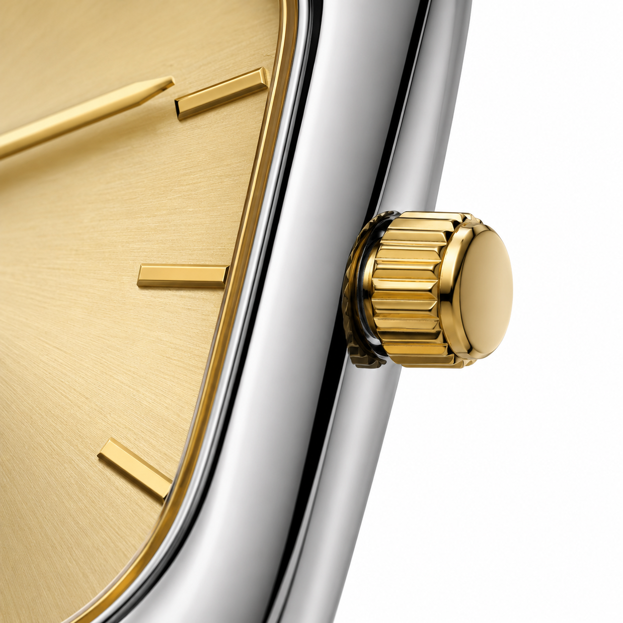Minimalist Women's Two-Tone Square Quartz Watch | Gold Dial & Stainless Steel Stretch Bracelet