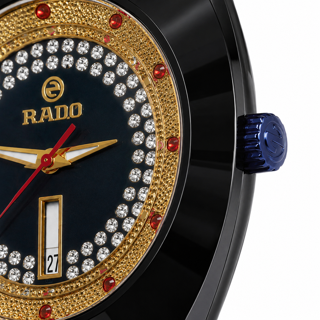 Rado Black Ceramic Diamond Dial Luxury Quartz Watch for Men