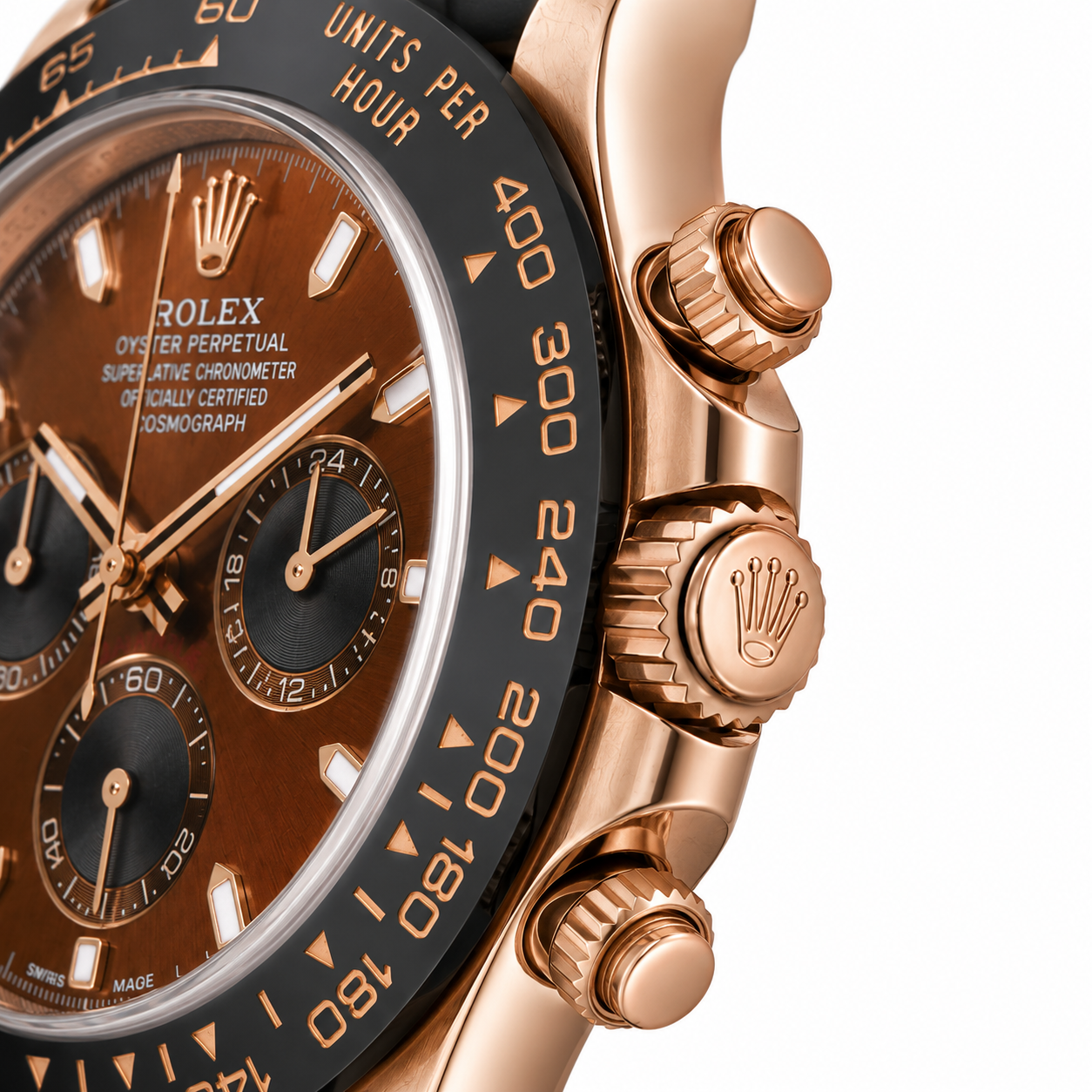 Rolex Cosmograph Daytona Rose Gold Brown Dial Rubber Strap Men's Watch