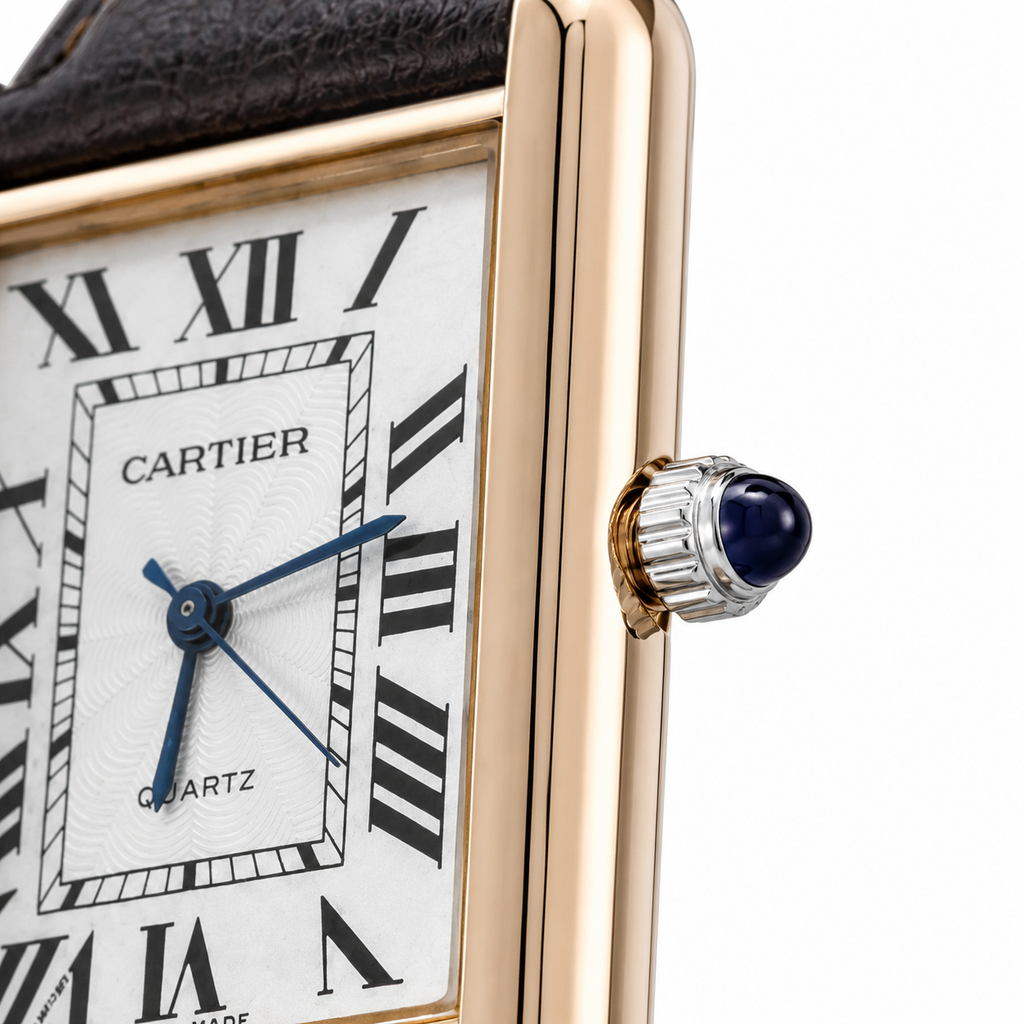 Luxury Rectangular Quartz Watch – Gold-Tone Case with Brown Leather Strap