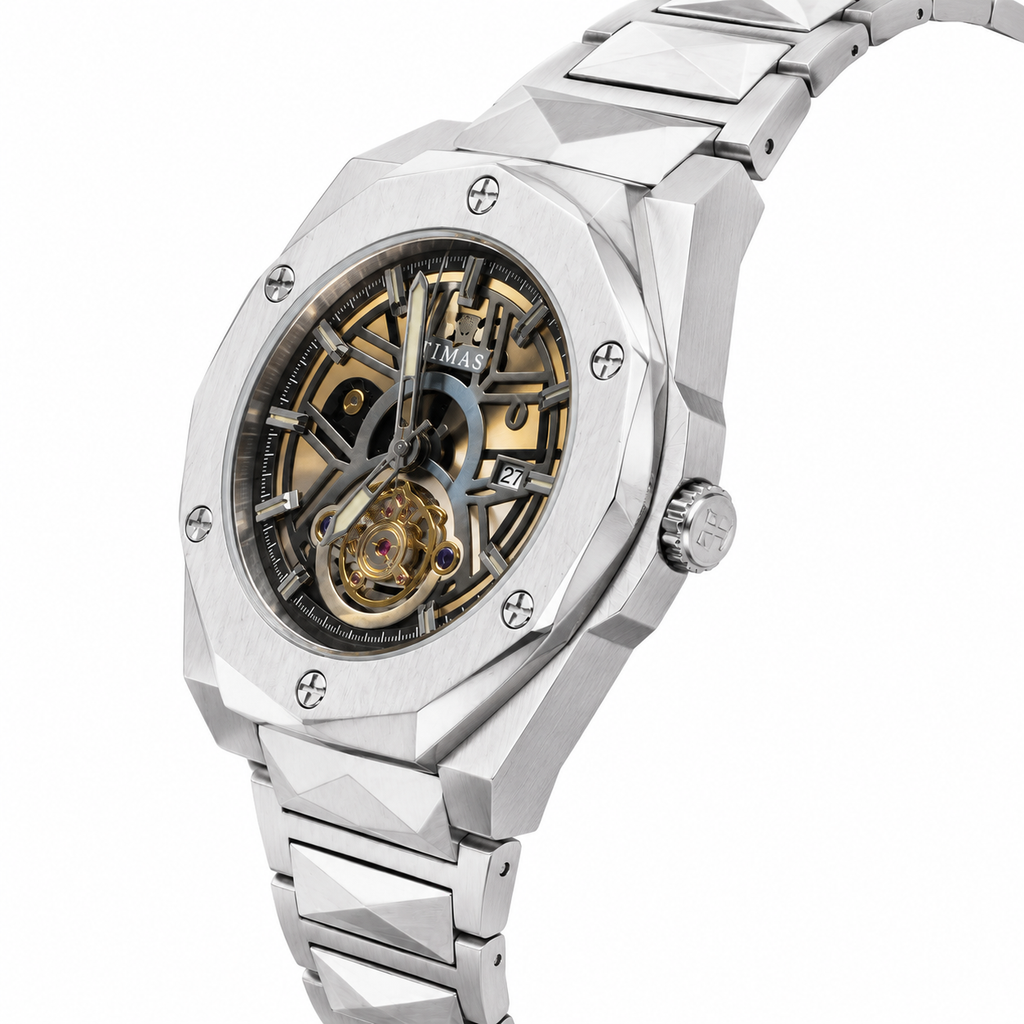 TIMAS Luxury Automatic Skeleton Watch – Stainless Steel Bracelet & Silver Case