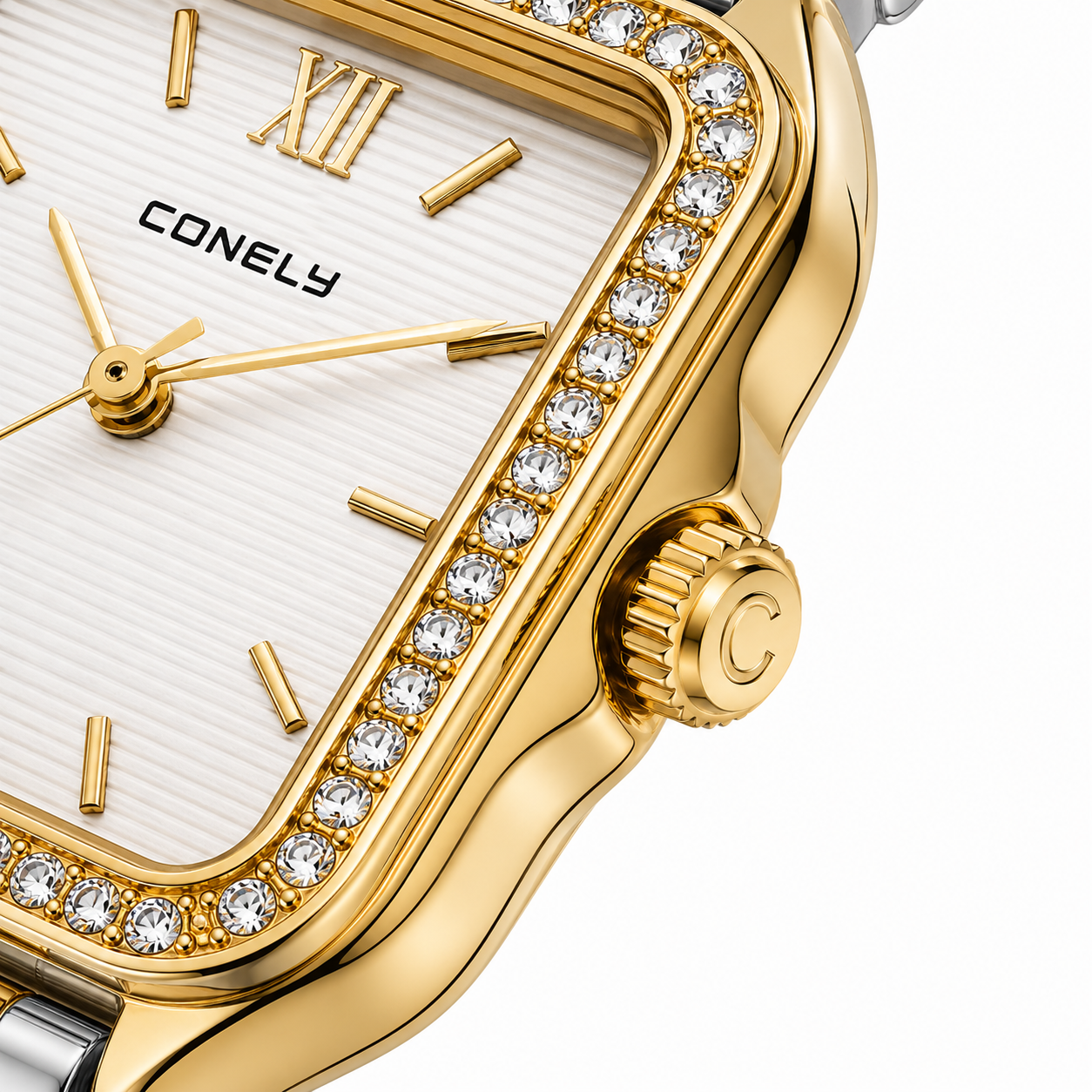 Elegant Women's Two-Tone Square Quartz Watch with Crystal Bezel | Gold & Silver Stainless Steel