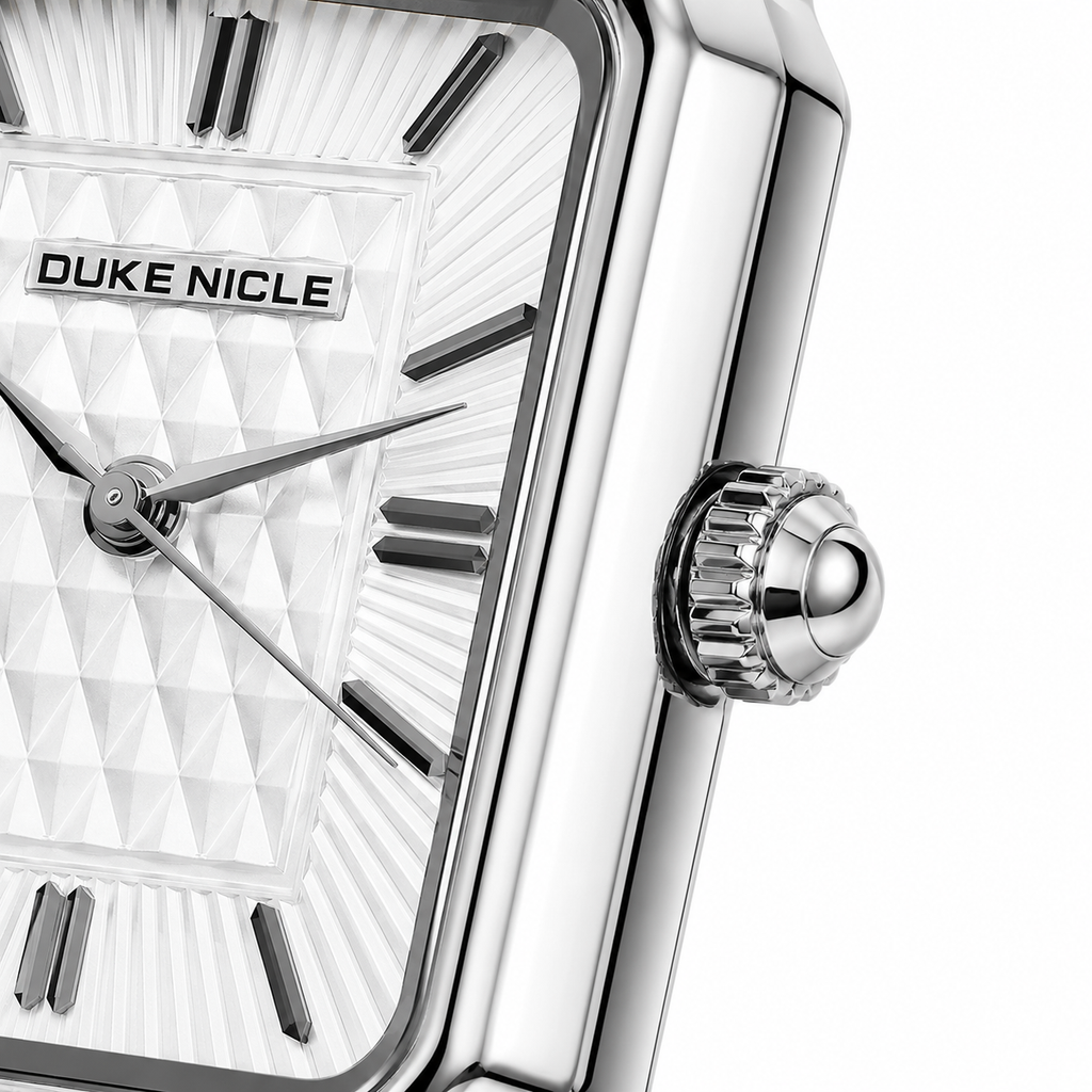 Elegant Women's Silver Rectangular Quartz Watch with Textured Dial | Stainless Steel Bracelet