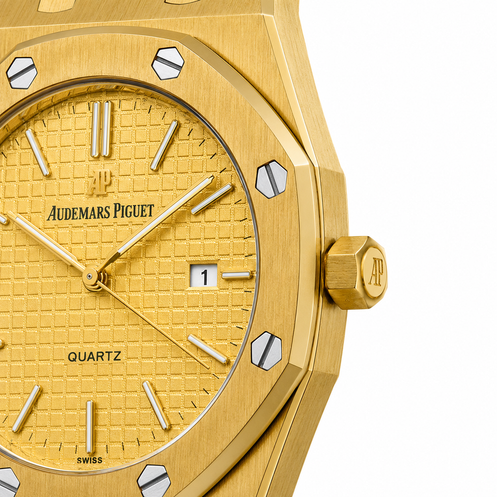 Luxury Gold Quartz Watch – Gold Stainless Steel Bracelet with Textured Gold Dial