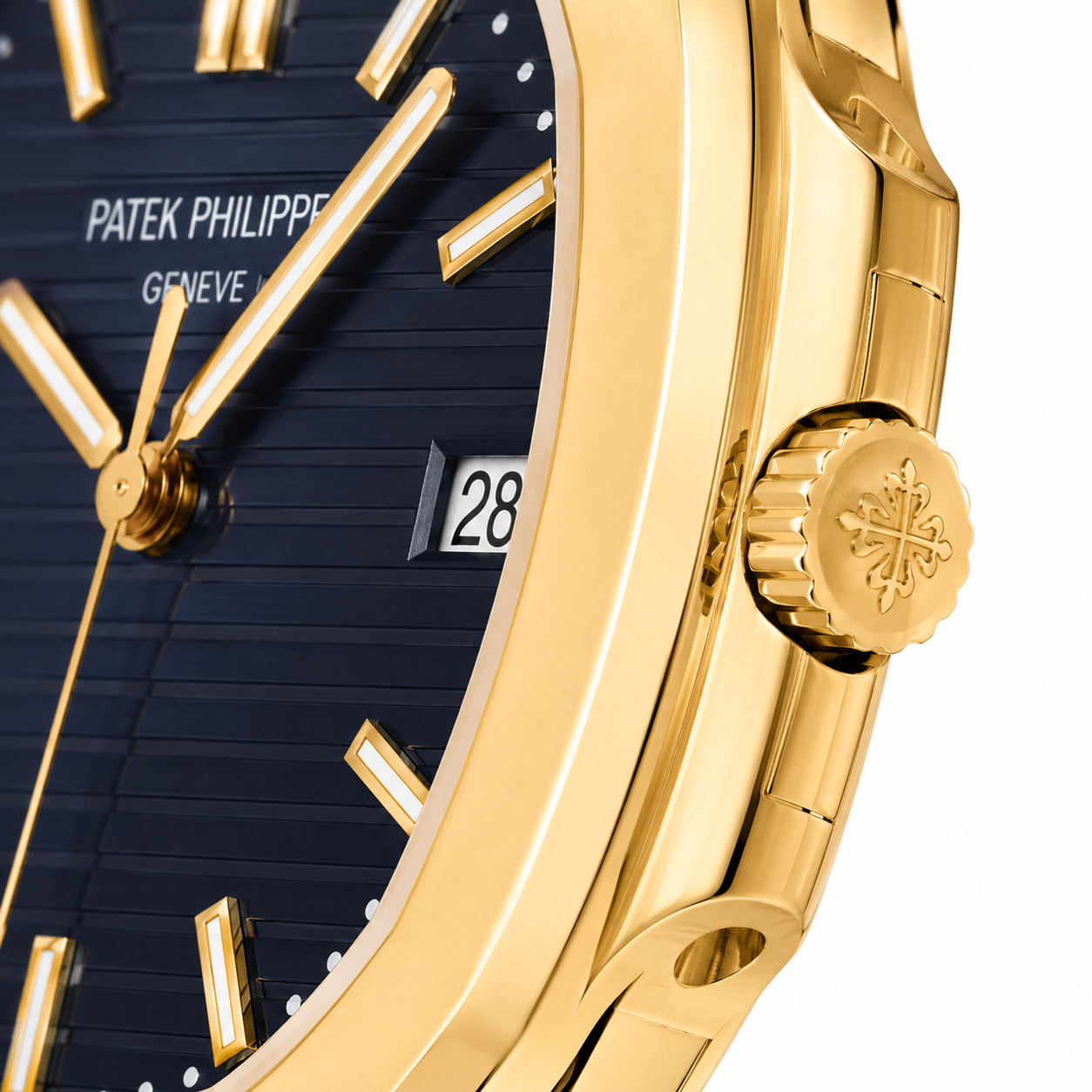 Patek Philippe Nautilus Blue Dial 18K Gold Leather Strap Men's Watch
