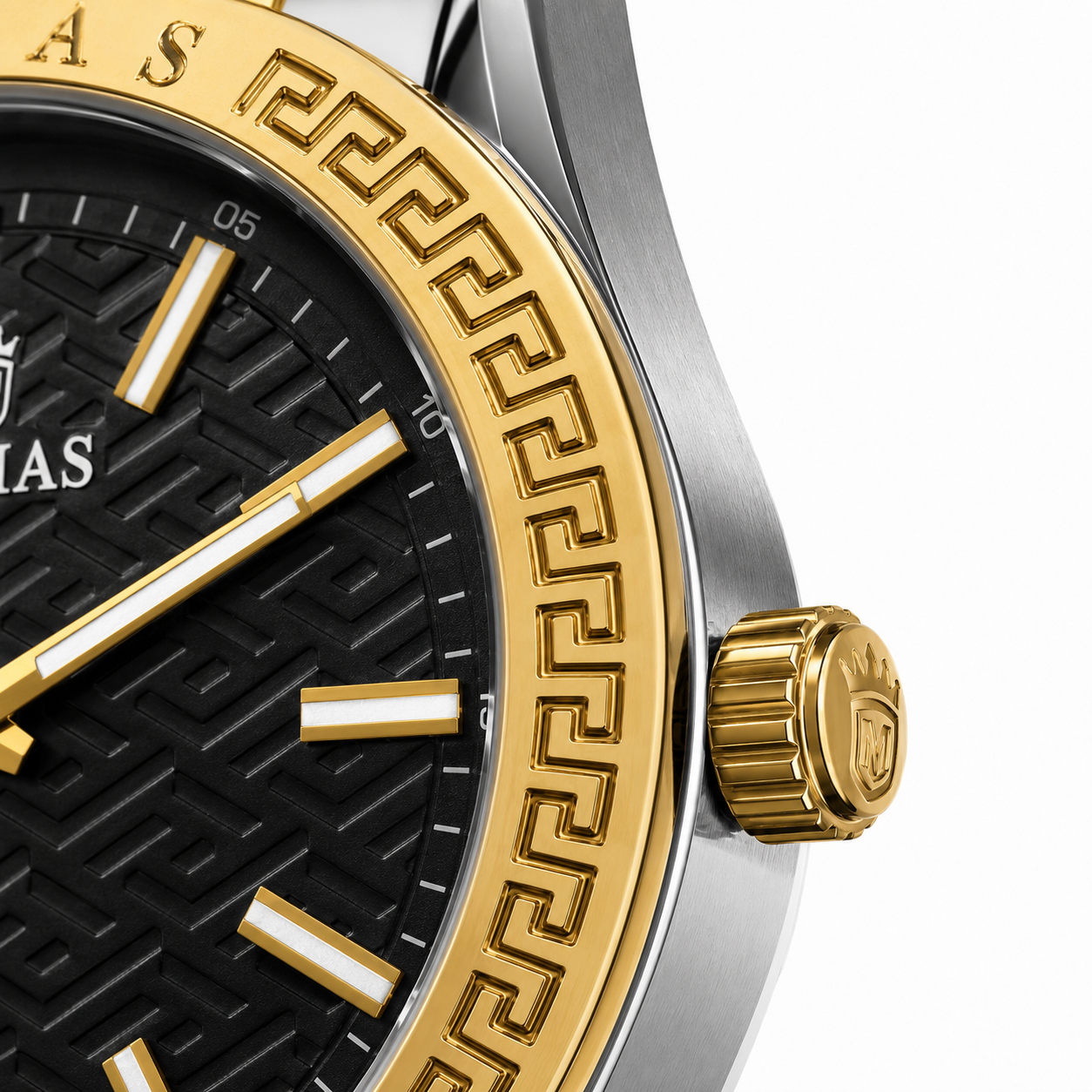 Luxury Women's Two-Tone Quartz Watch with Black Textured Dial | Gold & Silver Stainless Steel
