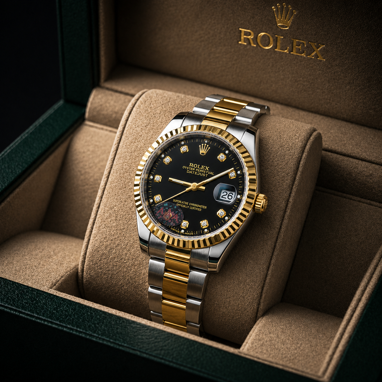Luxury Women's Two-Tone Quartz Watch with Black Crystal Dial & Date Display | Gold & Silver Stainless Steel