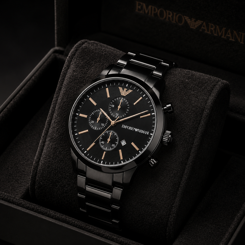 Emporio Armani Black Stainless Steel Chronograph Men's Watch