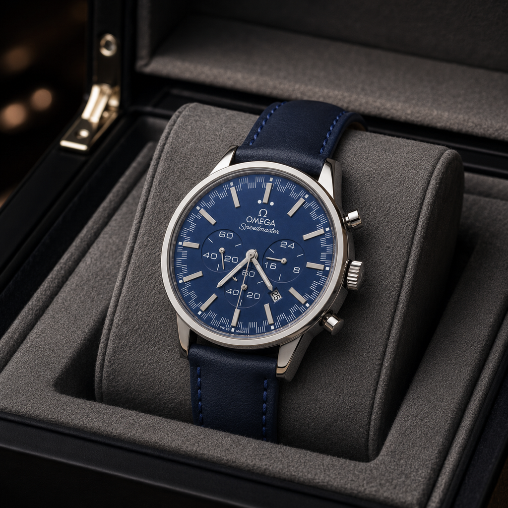 Luxury Blue Chronograph Men's Watch – Stainless Steel Case & Leather Strap | Analog Wristwatch