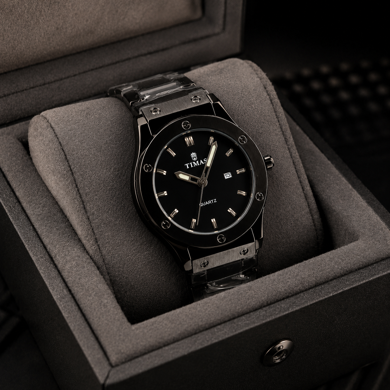 TIMAS Black Dial Stainless Steel Quartz Men's Watch