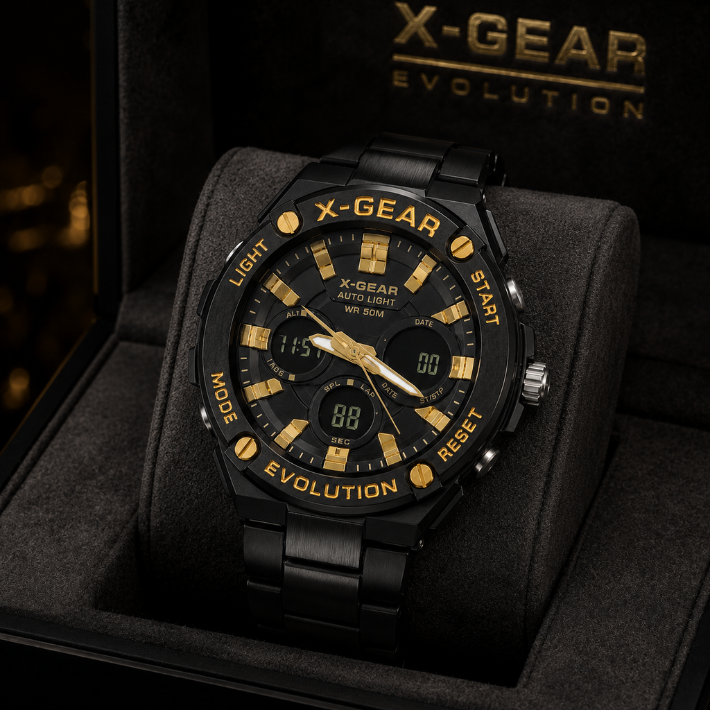 X-GEAR Evolution Analog-Digital Black & Gold Sports Watch for Men