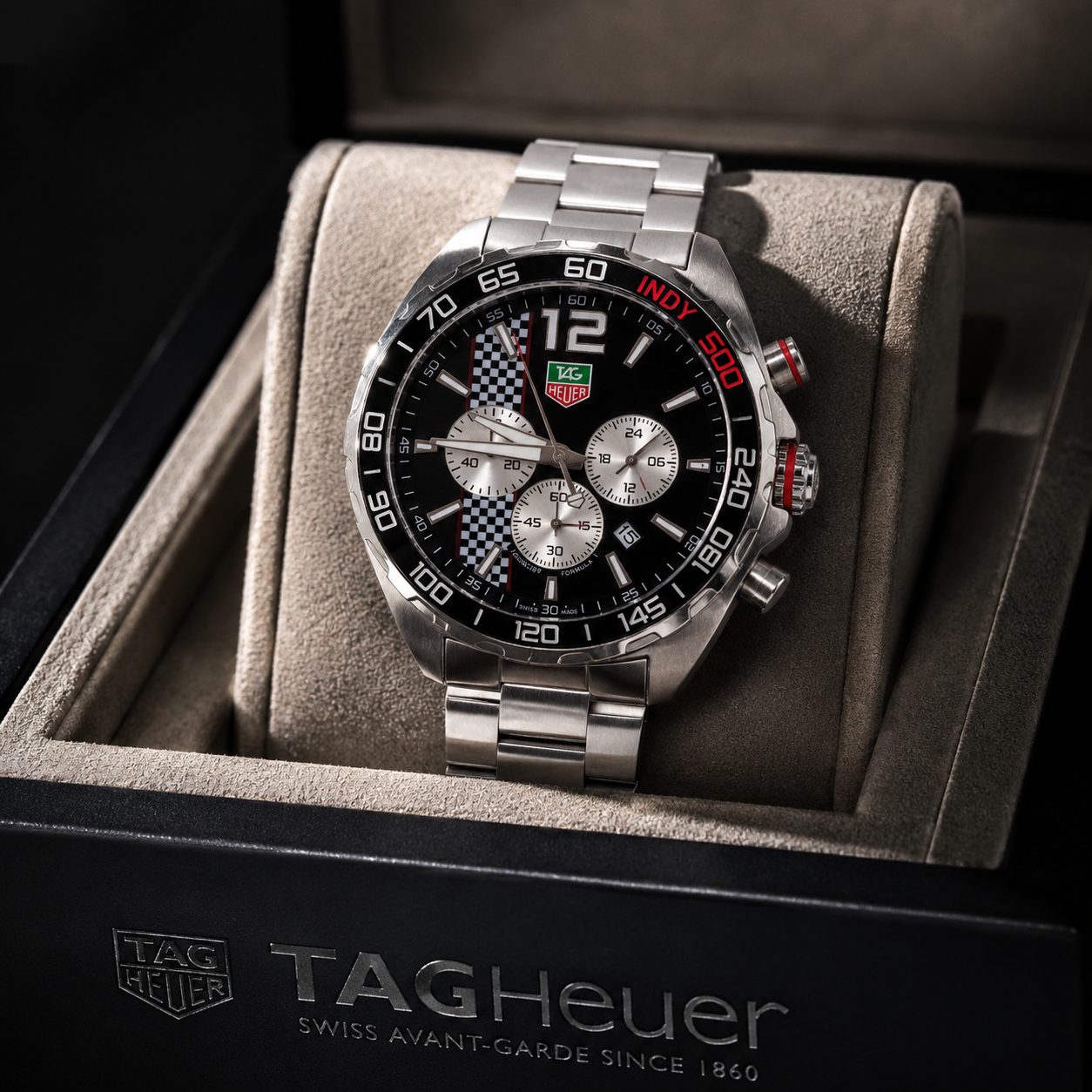 TAG Heuer Formula 1 Indy 500 Chronograph Stainless Steel Men's Watch – Black Dial