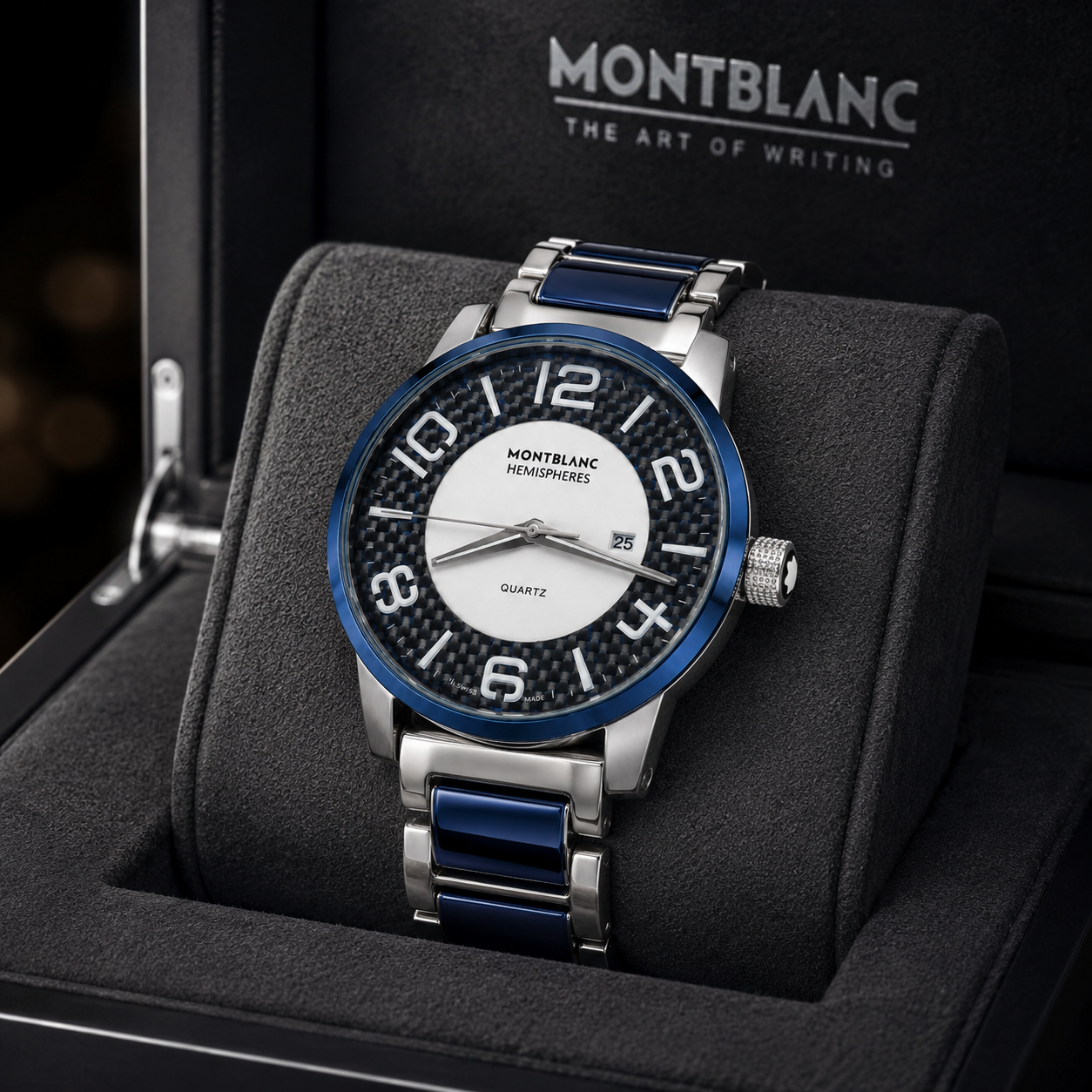 Montblanc Hemispheres Blue & Silver Quartz Men's Luxury Watch