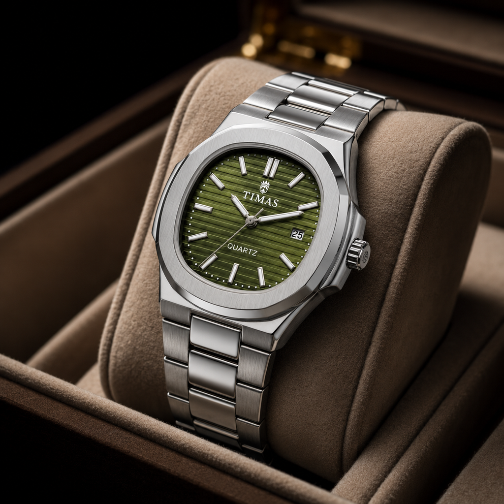 Elegant Women's Silver Quartz Watch with Green Dial & Date Display | Stainless Steel Bracelet