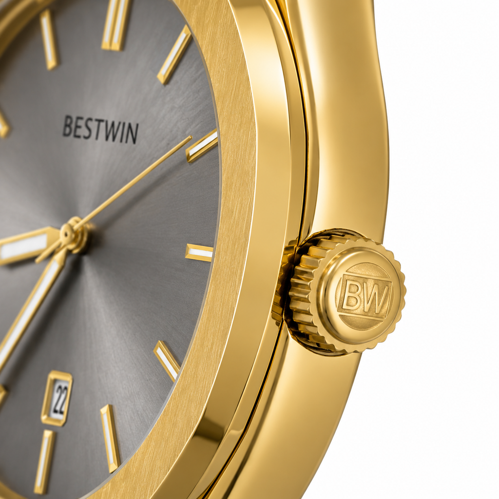 BESTWIN Gold Stainless Steel Grey Dial Men's Watch