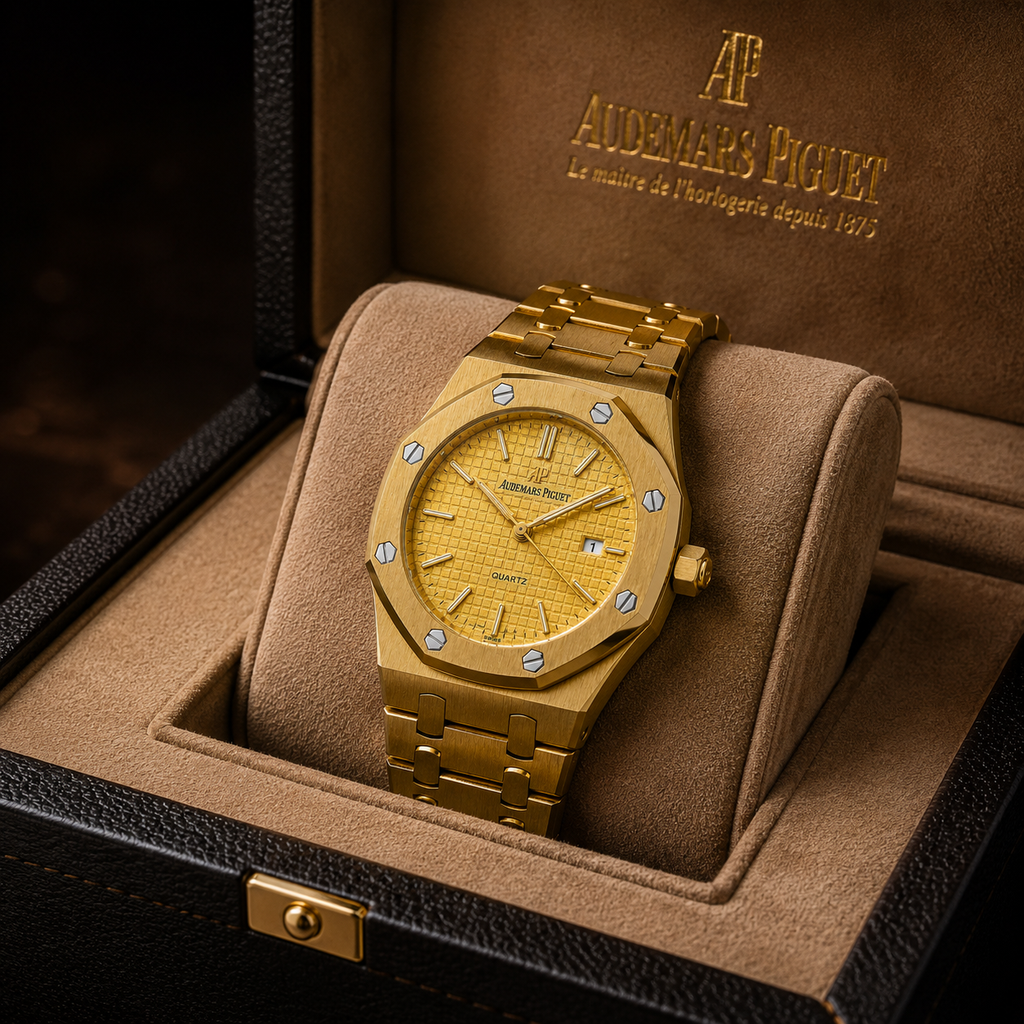 Luxury Gold Quartz Watch – Gold Stainless Steel Bracelet with Textured Gold Dial