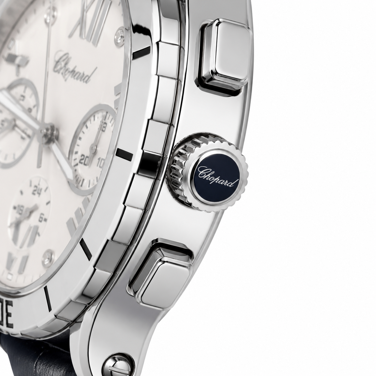 Chopard Chronograph Men's Watch – White Dial with Blue Leather Strap | Luxury Quartz Watch