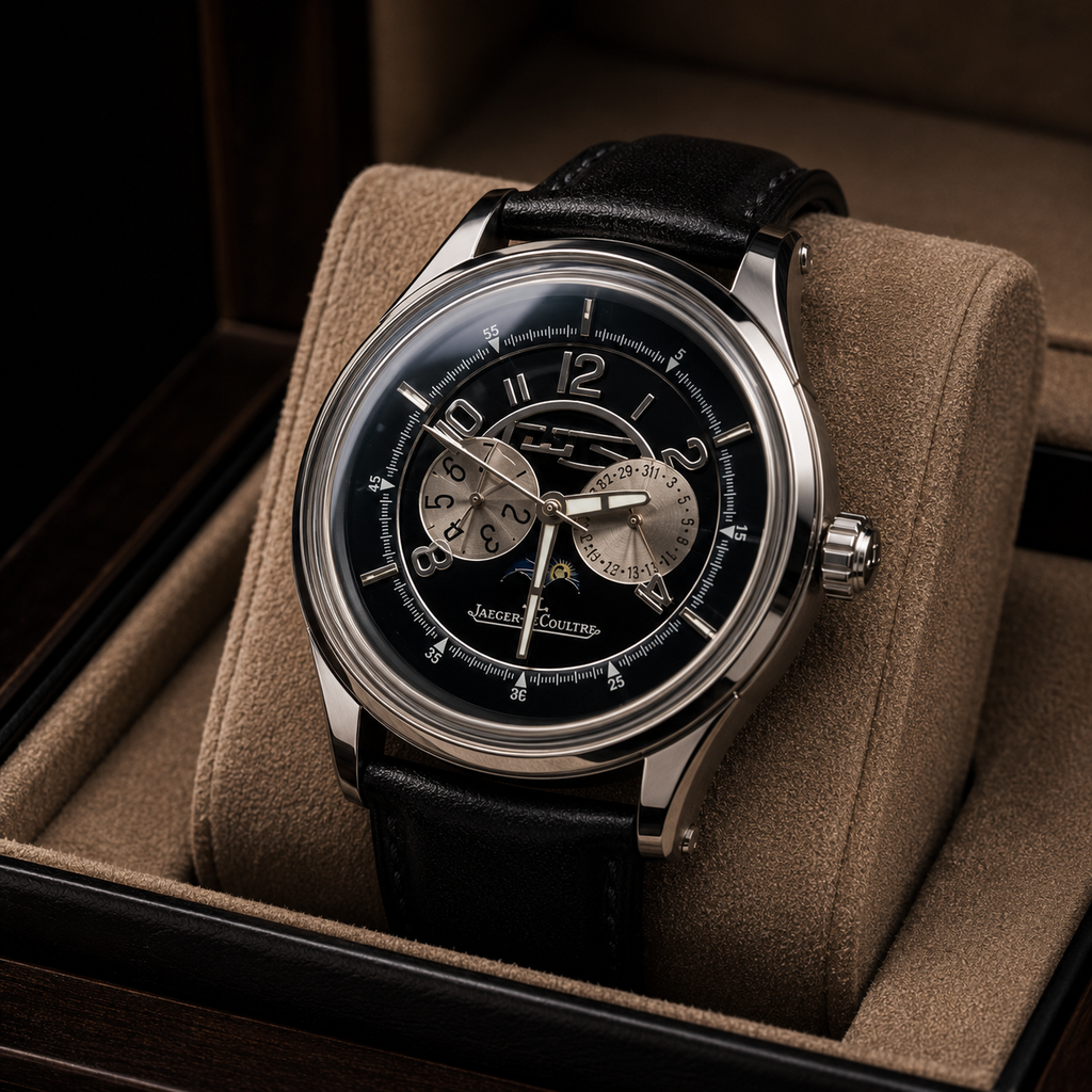Jaeger-LeCoultre Men's Luxury Moonphase Watch – Black Dial with Leather Strap