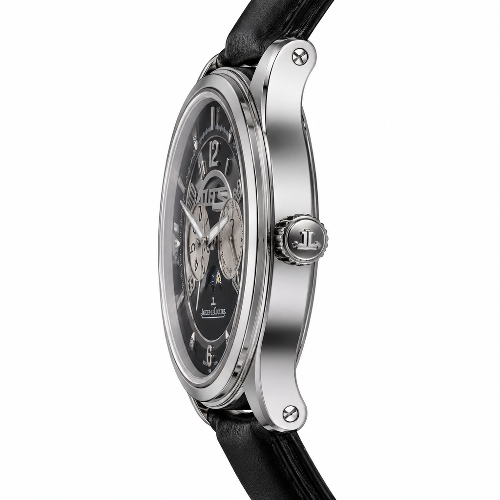 Jaeger-LeCoultre Men's Luxury Moonphase Watch – Black Dial with Leather Strap