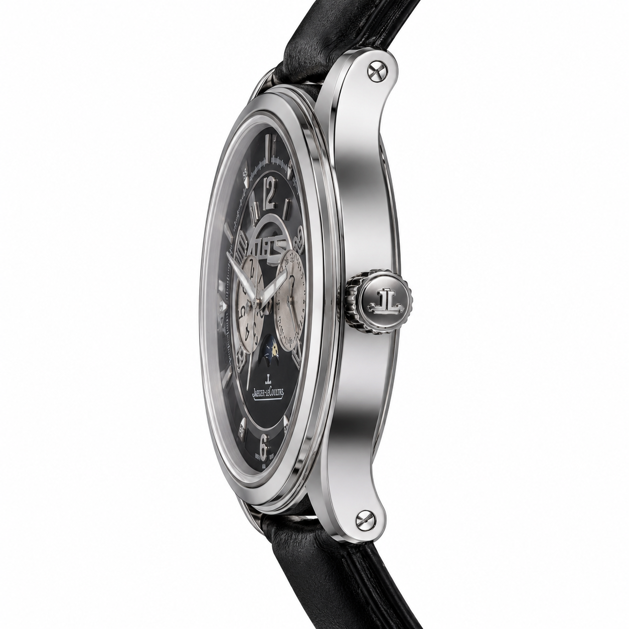 Jaeger-LeCoultre Men's Luxury Moonphase Watch – Black Dial with Leather Strap