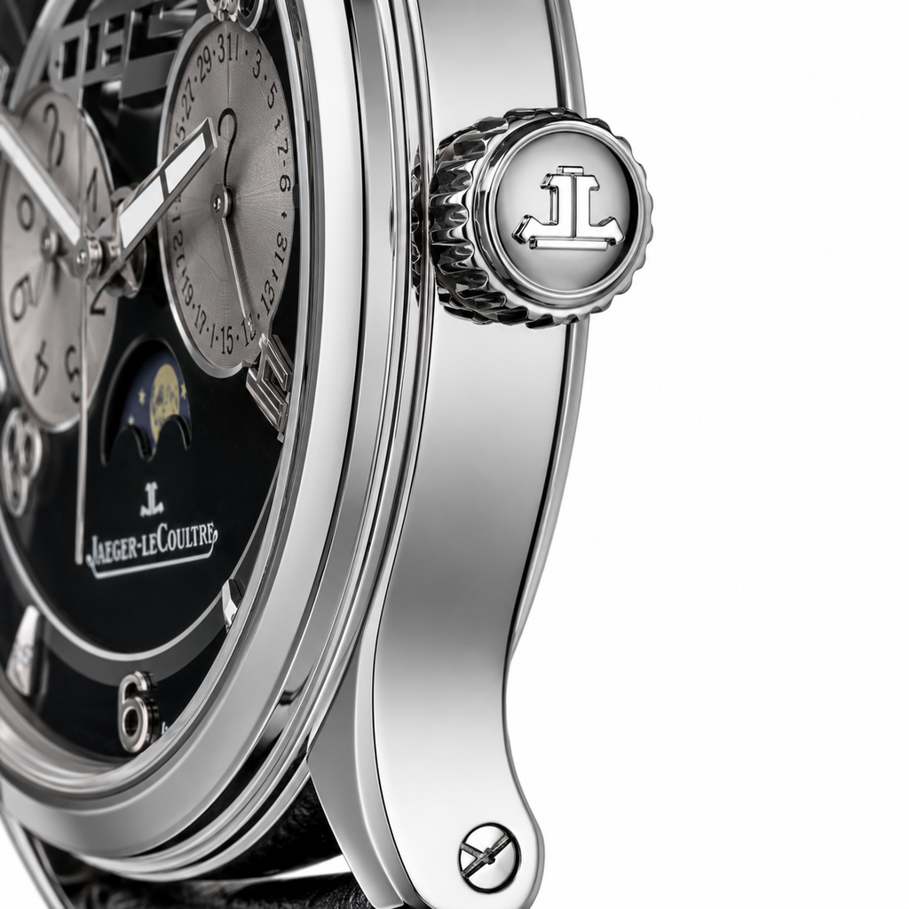 Jaeger-LeCoultre Men's Luxury Moonphase Watch – Black Dial with Leather Strap