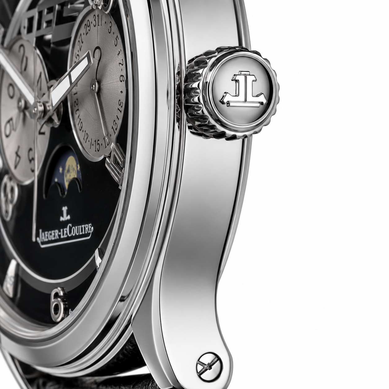 Jaeger-LeCoultre Men's Luxury Moonphase Watch – Black Dial with Leather Strap