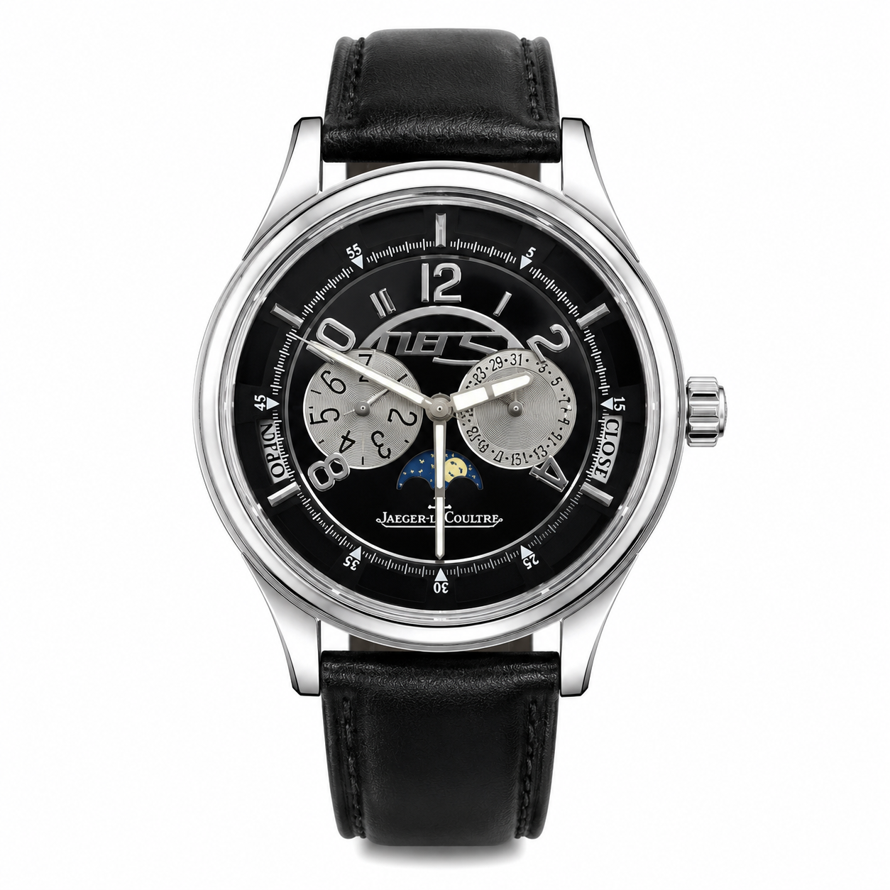 Jaeger-LeCoultre Men's Luxury Moonphase Watch – Black Dial with Leather Strap